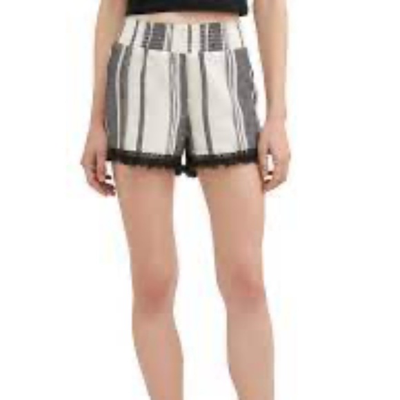 No Boundaries Striped Fringe Hem Detail Smocked Waist Shorts - Picture 1 of 5